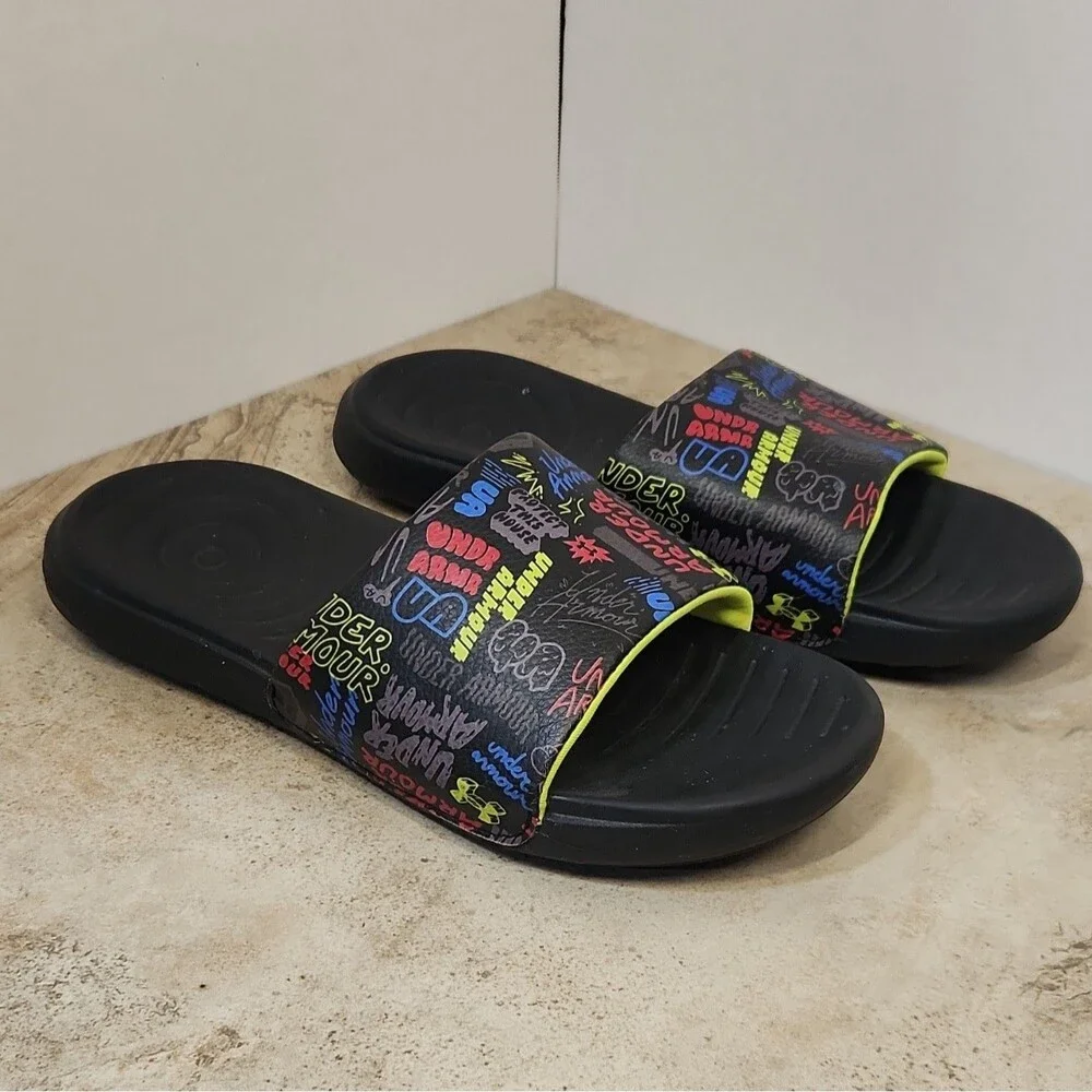 Under Armour Graphic Slide Sandals Black/Multicolor Youth US 5Y Slip-On